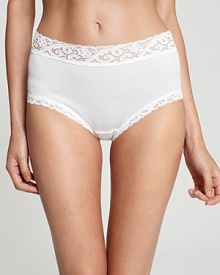 Soft cotton briefs with floral lace trim for a romantic touch.