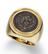 The golden age of style. This ring from Lauren Ralph Lauren highlights a silver tone Roman coin-inspired face. Crafted in 14k gold plated mixed metal. Size 7.