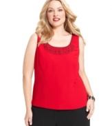 A plus size shell with beading and embroidery makes every meeting a little more exciting! Pair Kasper's top with the coordinating jacket or try it with a black suit to add a pop of color.