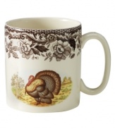 Bring the classic style of the English countryside to your table with the Woodland Collection. This traditionally patterned mug features a turkey framed by Spode's distinctive British Flowers border, which dates back to 1828. 9-ounce capacity.