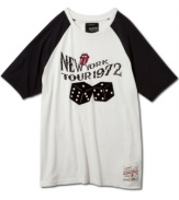 Throw on this throwback raglan Rolling Stones t-shirt for some serious 70's vintage style.