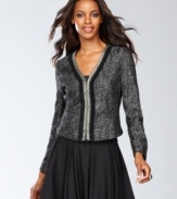 Finish your look with this tweed jacket from INC, decked out with a shimmering beaded placket and neckline.