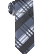 Subdued plaid still makes a solid statement with this Alfani RED silk tie.