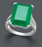 Stir up some envy with this glaring green cocktail ring. Crafted in sterling silver, ring features a rectangle-shaped green agate stone (16 mm x 12 mm) with sparkling diamond accents at the shoulders. Size 7.