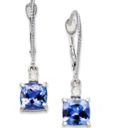 Sparkling perfection. These chic, cushion-shaped earrings feature tanzanite stones (2-1/5 ct. t.w.) accented by round-cut diamonds. Set in 14k white gold. Approximate drop: 1 inch.