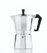 Enjoy an espresso whenever you get the urge by whipping it up right at home! This heavy-duty cast aluminum maker makes 6 cups of rich, deep espresso at a time for easy entertaining and an instant hit among friends.