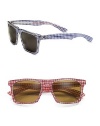 The classic look is updated with a unique touch: gingham-checked fabric inlaid across the acetate frames. 100% UV protective Imported