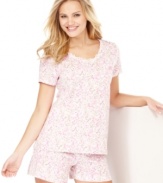 Catch some Z's in style with this adorable PJ set from Charter Club. A pretty print and ruffle collar add a fun flair to this classic floral look.