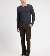 Sporty pinstripes lend color and character to a soft layering essential. Henley placket Cotton Machine wash Imported 