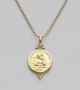 This gracefully embossed angel of 18k gold with granulated details evokes a Renaissance painting, as it dangles from your favorite chain. 18k yellow gold Diameter, about ¾ Spring clip clasp Imported Please note: Necklace sold separately.