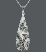 Add a touch of contrast in swirls of sparkle. Genevieve & Grace teardrop pendant features round-cut crystals and glittering marcasite in a sterling silver setting. Approximate length: 18 inches. Approximate drop: 2-1/8 inches.