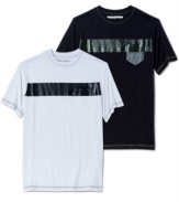 Sean John's winning streak? A stripe of high-gloss straight across the chest of this slickly styled pocket tee.