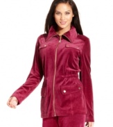 Style&co. Sport designs a petite anorak that's as fashionable as it is functional. This velour jacket is a must-have for the transitional weather.