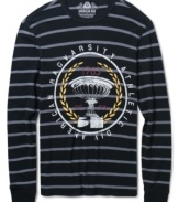 Collegiate cool is on-trend this fall. Join in with this striped thermal from American Rag.