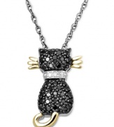 A flaunt-worthy feline! This sparkling pendant is perfect for any true cat lover with its round-cut black diamond body (1/5 ct. t.w.) and white diamond-accented collar. Crafted in sterling silver with 14k gold accents. Approximate length: 18 inches. Approximate drop: 5/8 inch.