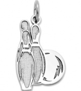 The perfect strike! This cute charm features three bowling pins and a bowling ball, all in polished and textured 14k white gold. Chain not included. Approximate length: 9/10 inch. Approximate width: 1/2 inch.