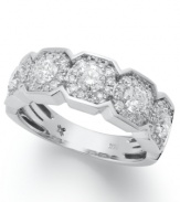 Stunning eight-sided sparkle. This unique wedding ring features an octagon-shaped band that shines with the addition of round-cut diamonds (1-1/6 ct. t.w.). Crafted in 14k white gold.