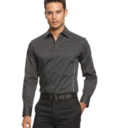 Thin stripes and a flattering fit give this INC International Concepts button down a sleek style.