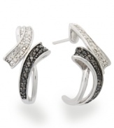 Abstract swirls make the perfect face framers. Set in sterling silver, these chic bypass earrings are adorned with round-cut black (1/6 ct. t.w.) and white diamonds (1/10 ct. t.w.). Approximate drop: 1/2 inch.