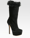 Velvety suede in a mid-calf silhouette with a chunky platform and lamb fur trim. Self-covered heel, 5½ (140mm)Covered platform, 1½ (40mm)Compares to a 4 heel (100mm)Shaft, 11Leg circumference, 14Suede and finished lamb fur upperPull-on styleLeather lining and solePadded insoleImported