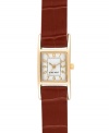 Simplicity yields a stunning finish, by Nine West. Watch crafted of textured brown leather strap and rectangular gold tone mixed metal case. Silver tone dial features gold tone numerals, minute track, gold tone hour and minute hands, sweeping second hand and logo at six o'clock. Quartz movement. Limited lifetime warranty.