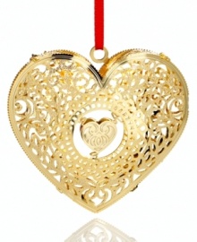 Fill your home with love this holiday with ChemArt's filigree heart ornament, featuring intricate pierced detail in gold-plated brass.