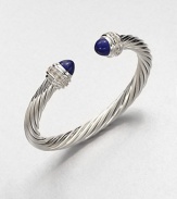 From the Cable Classics Collection. Dazzling diamonds accent this signature sterling silver cable design with lapis end caps. LapisDiamonds, .48 tcwSterling silverDiameter, about 2Slip-on styleImported 