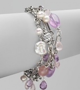 From the Bead and Chain Collection. An elegant tangle of sterling silver chains is vibrantly accented by rose quartz, lavender amethyst, and pearls.Rose quartz, lavender amethyst, and pearl Sterling silver Length, about 7 Toggle clasp Imported