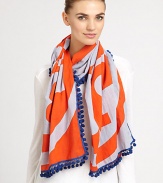 Tory's signature Reva print scarf is woven in plush cotton with the iconic logo and eye-catching pom-pom trim.Cotton42 X 80Dry cleanMade in India