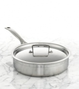 A classic silhouette features a precision-pour rim for effortlessly transferring sauces, gravies and more without drips or spills. This sauté pan boasts a triple-layer design that sandwiches a pure aluminum core between two high-performance layers of stainless steel for quick, even heating that powers masterful meals each & every time. Lifetime warranty.