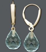 Cool blue. Faceted briolette drops in aquamarine (9 ct. t.w.) shimmer in a 14k gold leverback setting. Approximate drop: 1-1/8 inches.