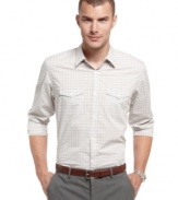 Change your everyday pattern with this woven shirt from Calvin Klein.