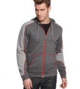 Get moving. This Alfani zip-up hoodie is the right way to put a casual spin on you active lifestyle.