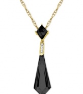 Look sharp and chic with this onyx (12-5/8 ct. t.w.) dagger pendant, adorned with diamond accents. The necklace is crafted from 10k gold. Approximate length: 18 inches. Approximate drop length: 1-1/2 inches. Approximate drop width: 1/3 inch.