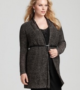 Whispers of metallic thread lend subtle glamour to this Eileen Fisher long cardigan, designed in a flowing open silhouette. Complement the look with your own belt to create a chic, cinched shape.