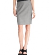 A faux-leather waistband adds a dose of sophisticated edge to this checkered pencil skirt by Vince Camuto. (Clearance)