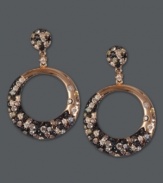 Circle chic. EFFY Collection's stunning cut-out circle drop earrings highlight a gradation of diamonds including round-cut black diamonds (5/8 ct. t.w.), champagne diamonds (3/4 ct. t.w.) and white diamonds (1/4 ct. t.w.). Crafted in 14k rose gold. Approximate drop: 1-1/10 inches. Approximate diameter: 7/10 inch.