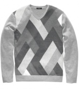 Get graphic. This sweater from Alfani shakes up your collection of seasonal standards. (Clearance)