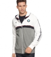 No need to spin your wheels on what to wear; grab this comfortable BMW fleece hoodie from Puma for instant sporty comfort.