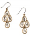 These pretty chandelier earrings from Lucky Brand have a DIY appeal with golden teardrops holding textured accents at the center. Crafted in gold tone and silver tone mixed metal. Approximate drop: 1-3/4 inches.