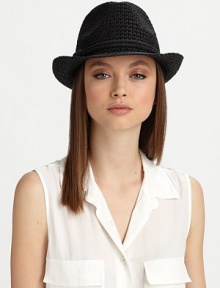 Crocheted straw, in a chic, classic silhouette adorned with a corded band.Paper braidCorded bandBrim, about 2Spot cleanImported