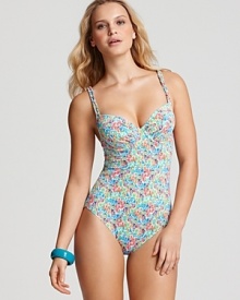 Echo's floral-print bikini makes a demure addition to your poolside look. Towel off and team this suit with white denim shorts for laid-back cool.