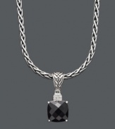 Pair your little black dress with a lot of sparkle and shine. This square-cut onyx (5-1/5 ct. t.w.) and diamond accent pendant by Effy Collection adds extra drama to your look. Set in sterling silver. Approximate length: 18 inches. Approximate drop: 1 inch.