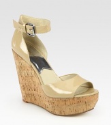 Sleek patent leather accompanies a natural cork wedge while an adjustable ankle strap holds the foot in place. Cork wedge, 5 (125mm)Cork platform, 1½ (40mm)Compares to a 3½ heel (90mm)Patent leather upperLeather lining and solePadded insoleImported