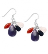 Polish your look with vibrant stones. These sterling silver earrings feature drops of red agate (1-1/4 ct. t.w.), black agate (1-1/2 ct. t.w.), rose quartz (1-1/4 ct. t.w.) and amethyst (5 ct. t.w.) all in a chic cluster. Approximate drop: 1 inch.