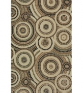 This whimsical rug puts a new spin on indoor and outdoor decor. Displaying an arresting, tiled-circle motif, Momeni's Veranda stands out in every space. Mildew-resistant and UV-stabilized to resist fading from the sunlight, the rug is hand-hooked with durable polypropylene fibers.