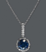 A touch of royalty. EFFY Collection's stunning drop pendant features a large round-cut blue diamond (3/4 ct. t.w.) surrounded by smaller, round-cut white diamonds (7/8 ct. t.w.). Crafted in 14k white gold. Approximate length: 18 inches. Approximate drop: 1 inch.