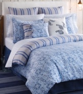 Escape to the seaside with this Tucker Island comforter set from Tommy Hilfiger, featuring an allover paisley pattern in a soft blue palette for a playful appeal. Comforter reverses to a herringbone stripe pattern.