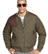 Cold-weather cool. Rock the retro vibe of this quilted bomber jacket from Sean John for a sleek dose of aviator-style polish.