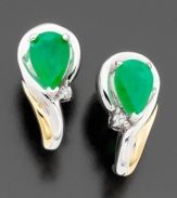 Emerald dreams. These lovely earrings feature pear-shaped emeralds (1-5/8 ct. t.w.) nestled in 14k gold & sterling silver with round-cut diamond accents. Approximate length: 1/2 inches.